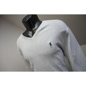 Polo Ralph Lauren Pima V Neck Pullover Sweater Gray Long Sleeve Mens Sz Large